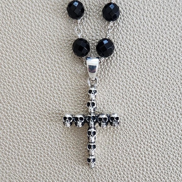 CROSS STERLING SILVER NECKLACE HANDMADE BEADED - Picture 1 of 3